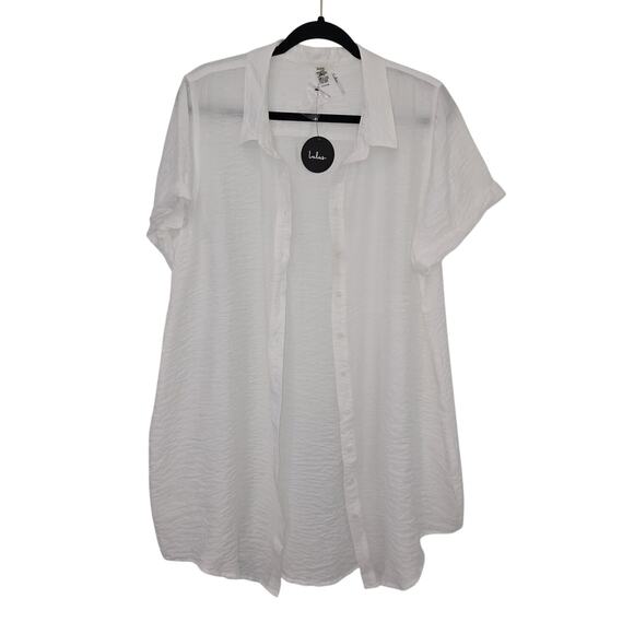 NWT Lulus Button-Front Collared Shirt Dress Size L White Summer Beach Cover Up - Picture 3 of 11